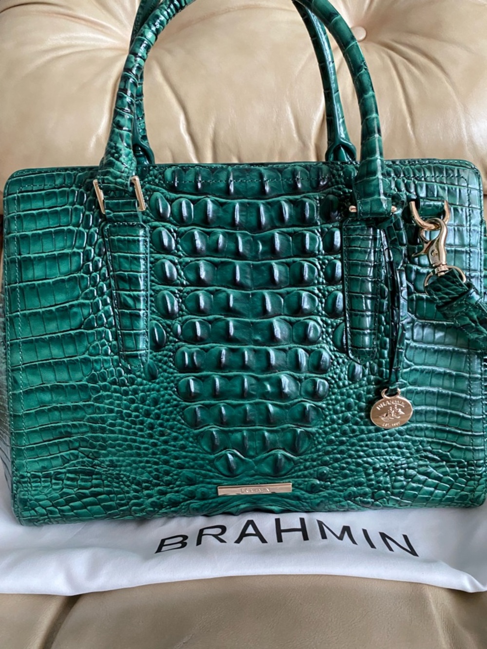 Brahmin Finley Bag Wallet Set Emerald Green Melbourne Leather Charm Tassel - Picture 3 of 15